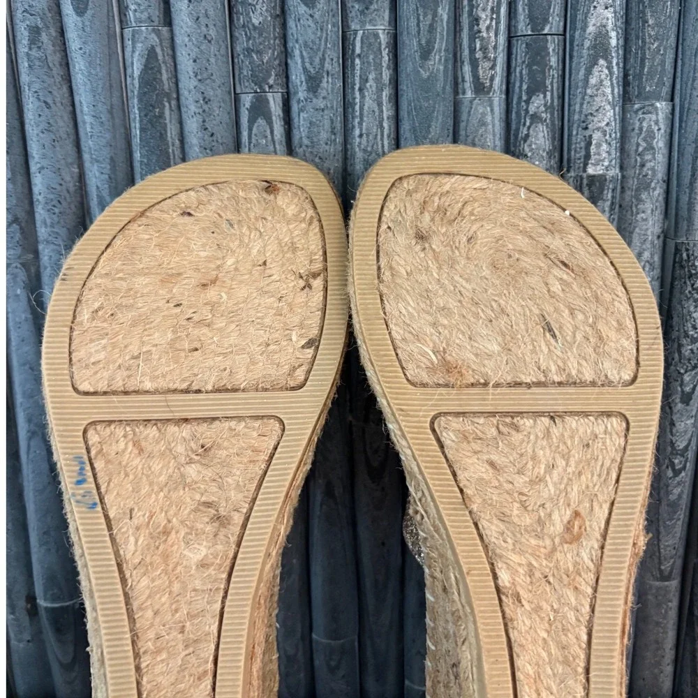 White Mountain Beachball Gold Metallic Espadrille Wedge Sandals Womens 8.5M